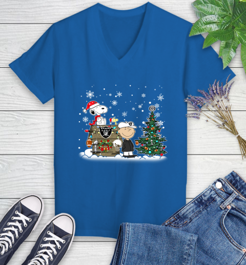NFL Oakland Raiders Snoopy Charlie Brown Christmas Football Super Bowl Sports Women's V-Neck T-Shirt 10