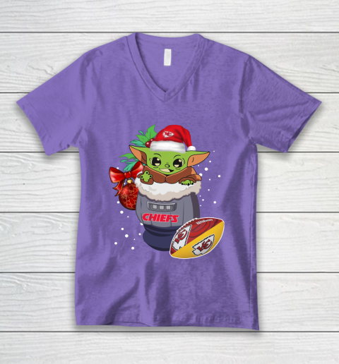 Kansas City Chiefs Christmas Baby Yoda Star Wars Funny Happy NFL V-Neck T-Shirt 9