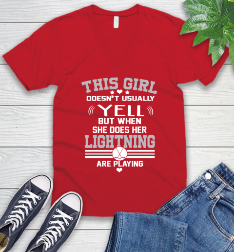 Tampa Bay Lightning NHL Hockey I Yell When My Team Is Playing V-Neck T-Shirt 6