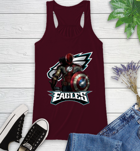 NFL Captain America Thor Spider Man Hawkeye Avengers Endgame Football Philadelphia Eagles Racerback Tank 3