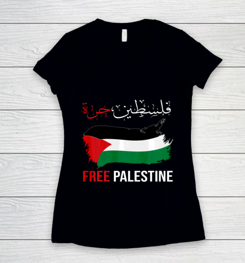Free Gaza Free Palestine Flag Arabic Human Rights Women's V-Neck T-Shirt