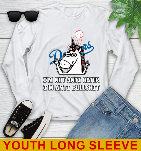 Los Angeles Dodgers MLB Baseball Unicorn I'm Not Anti Hater I'm Anti Bullshit Youth Long Sleeve