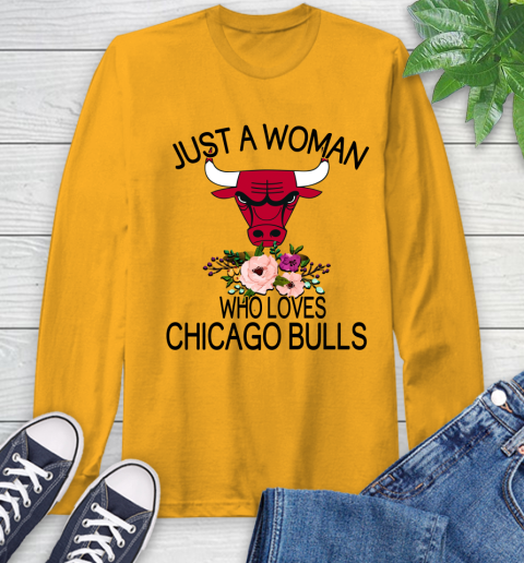 NBA Just A Woman Who Loves Chicago Bulls Basketball Sports Long Sleeve T-Shirt 2
