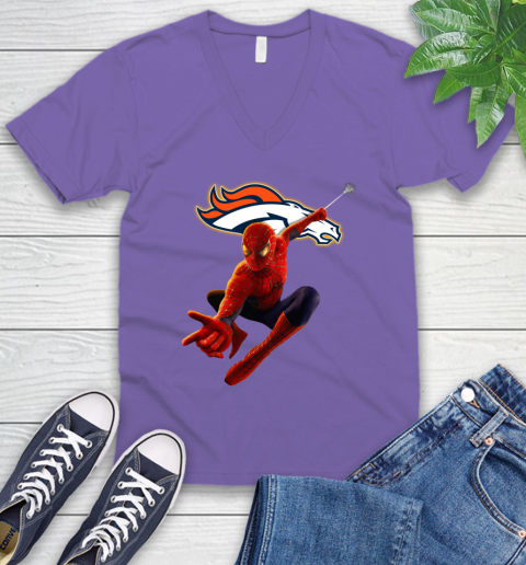 NFL Spider Man Avengers Endgame Football Denver Broncos V-Neck T-Shirt 9