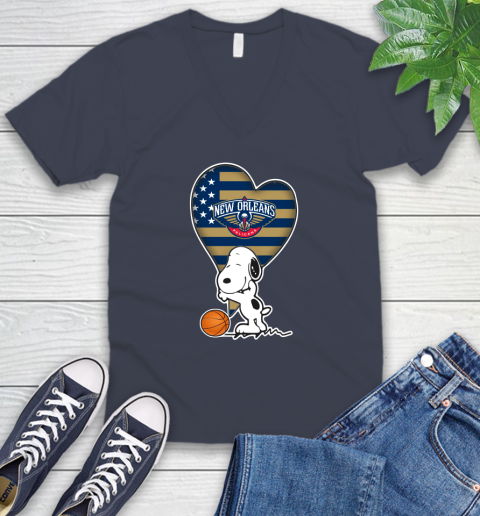 New Orleans Pelicans NBA Basketball The Peanuts Movie Adorable Snoopy V-Neck T-Shirt 9