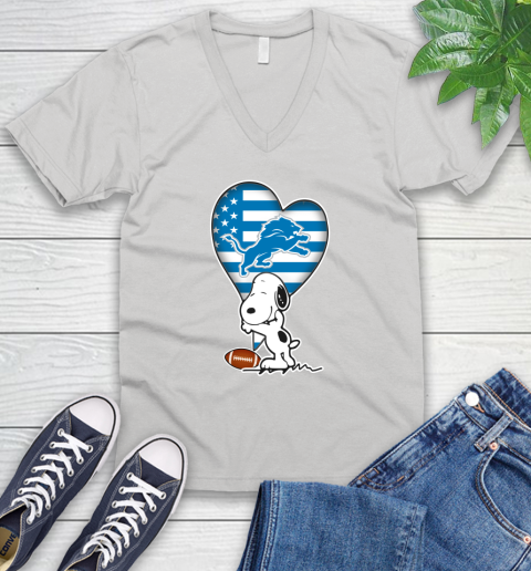 Detroit Lions NFL Football The Peanuts Movie Adorable Snoopy V-Neck T-Shirt