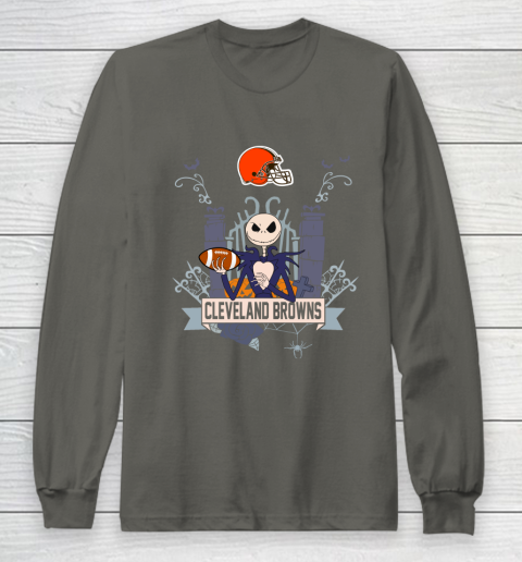NFL Cleveland Browns Football Jack Skellington Halloween Long Sleeve T-Shirt 5