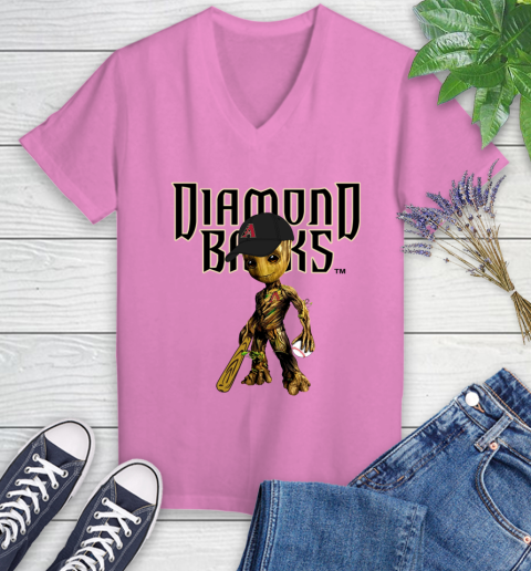 MLB Arizona Diamondbacks Groot Guardians Of The Galaxy Baseball Women's V-Neck T-Shirt 14