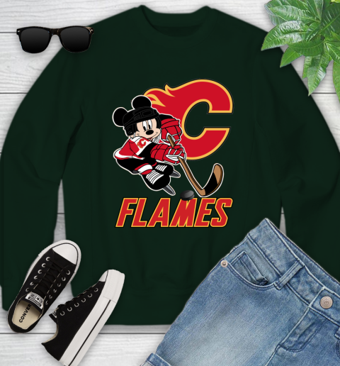NHL Calgary Flames Mickey Mouse Disney Hockey T Shirt Youth Sweatshirt 10
