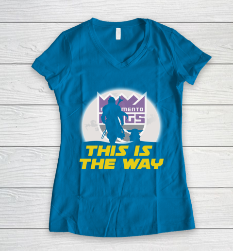 Sacramento Kings NBA Basketball Star Wars Yoda And Mandalorian This Is The Way Women's V-Neck T-Shirt 5