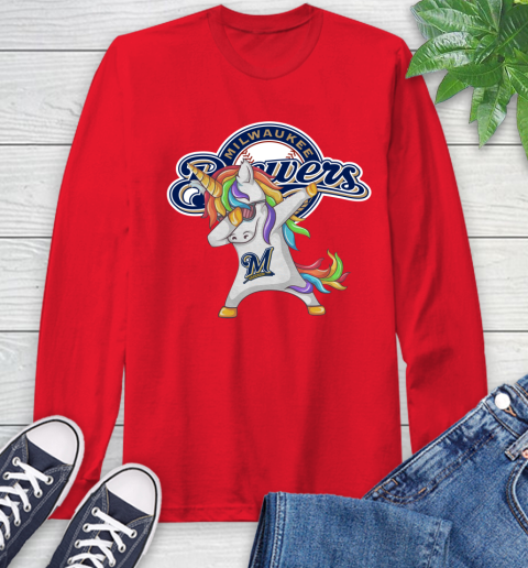 Milwaukee Brewers MLB Baseball Funny Unicorn Dabbing Sports Long Sleeve T-Shirt 10