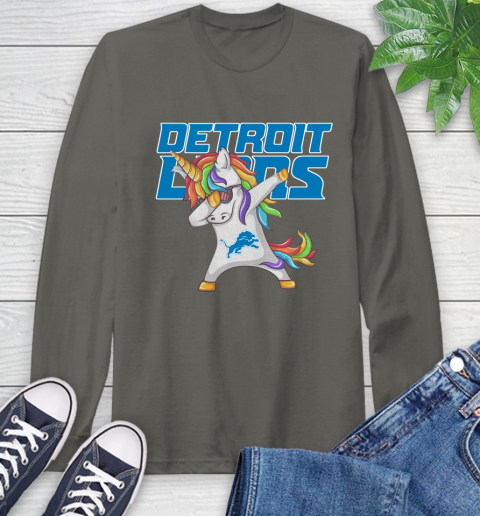 Detroit Lions NFL Football Funny Unicorn Dabbing Sports Long Sleeve T-Shirt 8