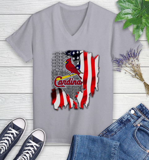 St.Louis Cardinals MLB Baseball American Flag Women's V-Neck T-Shirt 4