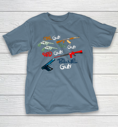 One Gun Two Gun Red Gun Blue Gun Funny T-Shirt 6