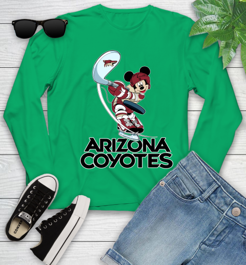 NHL Hockey Arizona Coyotes Cheerful Mickey Mouse Shirt Youth Long Sleeve - Image 7