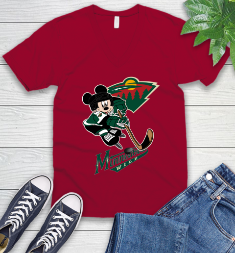 NHL Minnesota Wild Mickey Mouse Disney Hockey T Shirt V-Neck T-Shirt 8