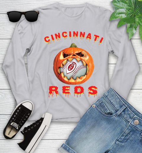 MLB Cincinnati Reds Halloween Pumpkin Baseball Sports Youth Long Sleeve 5