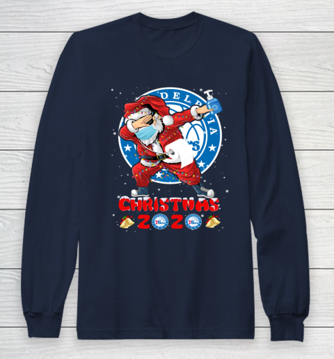 Philadelphia 76ers Funny Santa Claus Dabbing Christmas 2020 NBA Long Sleeve T-Shirt 2