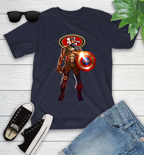 NFL Captain America Marvel Avengers Endgame Football Sports San Francisco 49ers Youth T-Shirt 3