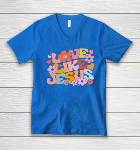 Love Like Jesus Christian Bible Verse Trendy Floral Heart V-Neck T-Shirt 4