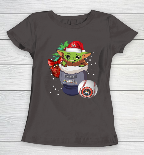 Miami Marlins Christmas Baby Yoda Star Wars Funny Happy MLB Women's T-Shirt 8