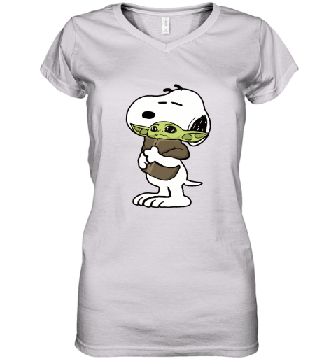 Snoopy Hugging Baby Yoda Women's V-Neck T-Shirt