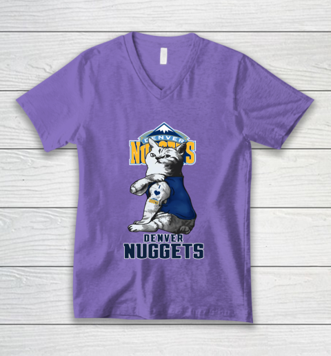 NBA Basketball My Cat Loves Denver Nuggets V-Neck T-Shirt 8
