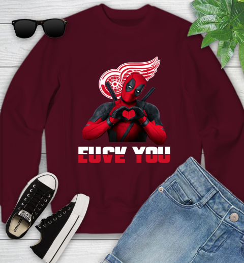 NHL Detroit Red Wings Deadpool Love You Fuck You Hockey Sports Youth Sweatshirt 4