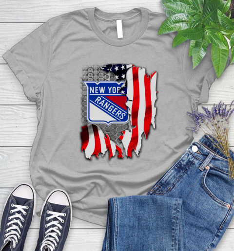 New York Rangers NHL Hockey American Flag Women's T-Shirt 5