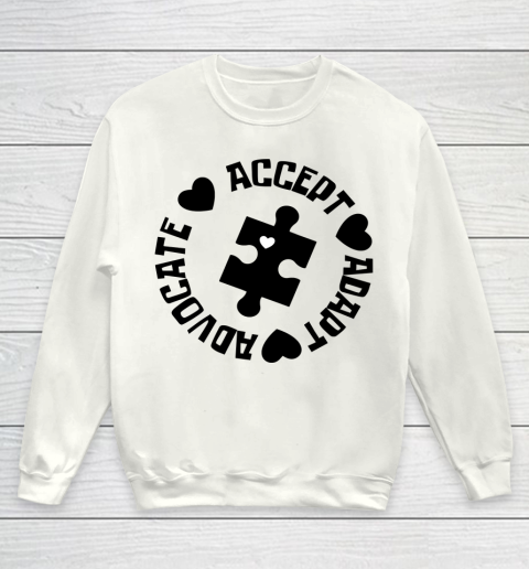 Autism Awareness T shirt Accept Adapt Advocate Essential Youth Sweatshirt