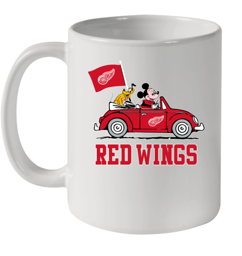 NHL Hockey Detroit Red Wings Pluto Mickey Driving Disney Shirt Ceramic Mug 11oz