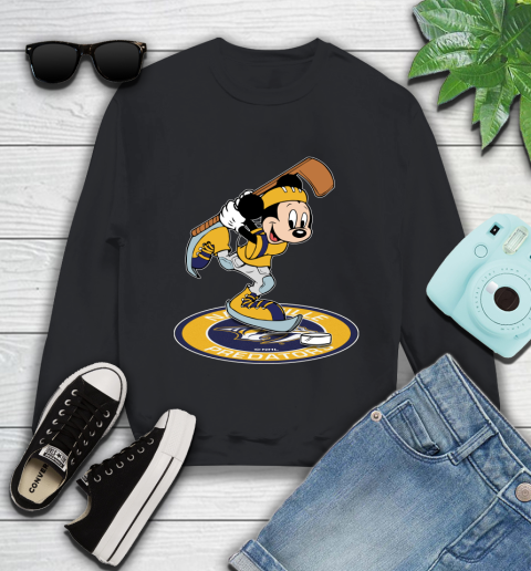 NHL Hockey Nashville Predators Cheerful Mickey Disney Shirt Youth Sweatshirt