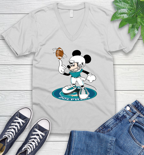 NFL Football Miami Dolphins Cheerful Mickey Disney Shirt V-Neck T-Shirt 2