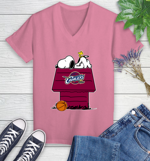 Cleveland Cavaliers NBA Basketball Snoopy Woodstock The Peanuts Movie Women's V-Neck T-Shirt 13