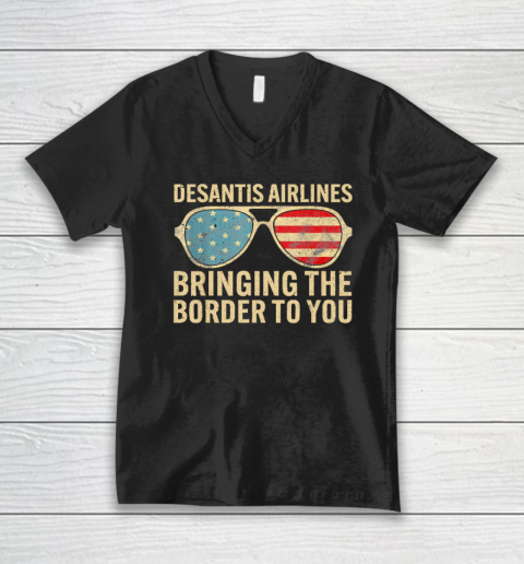 Desantis Airlines Bringing The Border To You Retro USA Flag V-Neck T-Shirt