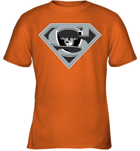 Oakland Raiders NFL LOGO Superman qwck oakland raiders nfl logo superman youth t shirt 26 front safety orange