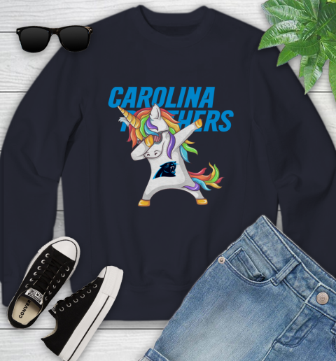 Carolina Panthers NFL Football Funny Unicorn Dabbing Sports Youth Sweatshirt 3