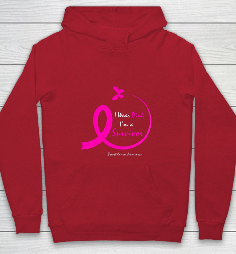 Womens Butterfly I Wear Pink I m A Survivor Breast Cancer Awareness Youth Hoodie 7