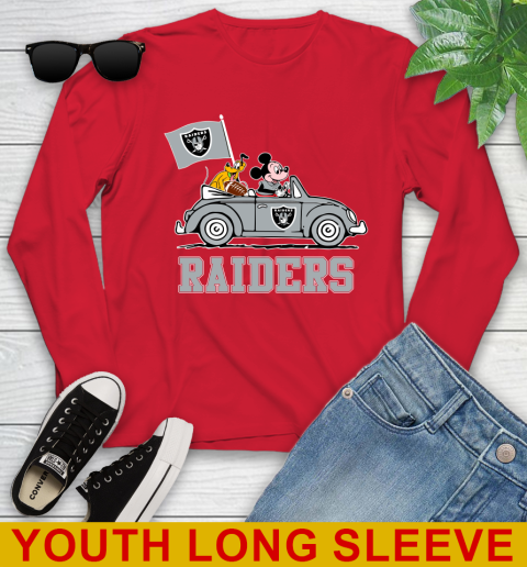 NFL Football Oakland Raiders Pluto Mickey Driving Disney Shirt Youth Long Sleeve 11