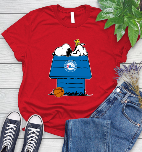 Philadelphia 76ers NBA Basketball Snoopy Woodstock The Peanuts Movie Women's T-Shirt 9