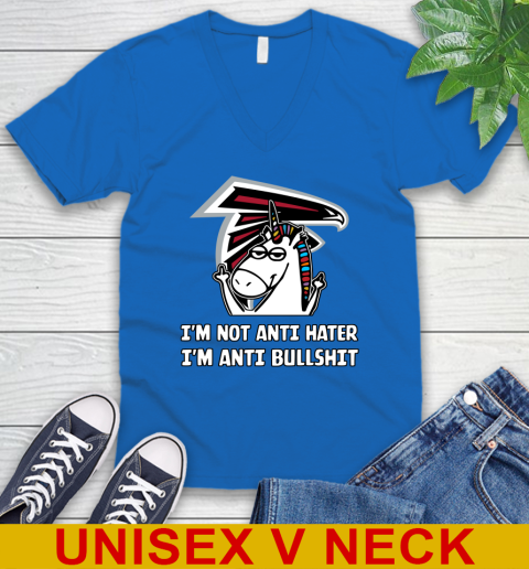Atlanta Falcons NFL Football Unicorn I'm Not Anti Hater I'm Anti Bullshit V-Neck T-Shirt 6