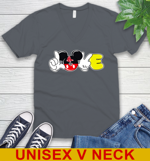 Boston Red Sox MLB Baseball Love Mickey Disney Sports V-Neck T-Shirt 5