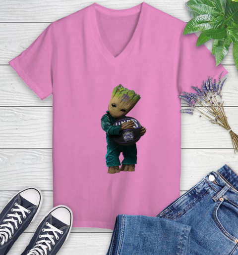 NBA Groot Guardians Of The Galaxy Basketball Sports Sacramento Kings Women's V-Neck T-Shirt 14