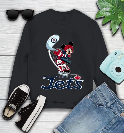 NHL Hockey Winnipeg Jets Cheerful Mickey Mouse Shirt Youth Sweatshirt