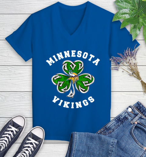 NFL Minnesota Vikings Three Leaf Clover St Patrick's Day Football Sports Women's V-Neck T-Shirt 10