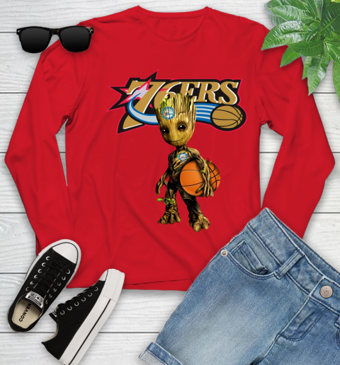 Philadelphia 76ers NBA Basketball Groot Marvel Guardians Of The Galaxy Youth Long Sleeve 11