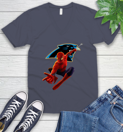NFL Spider Man Avengers Endgame Football Carolina Panthers V-Neck T-Shirt 8