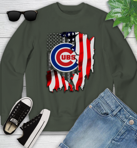 Chicago Cubs MLB Baseball American Flag Youth Sweatshirt 9