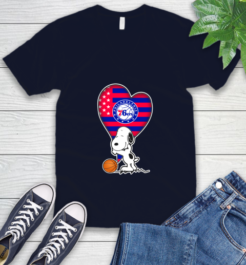 Philadelphia 76ers NBA Basketball The Peanuts Movie Adorable Snoopy V-Neck T-Shirt 3