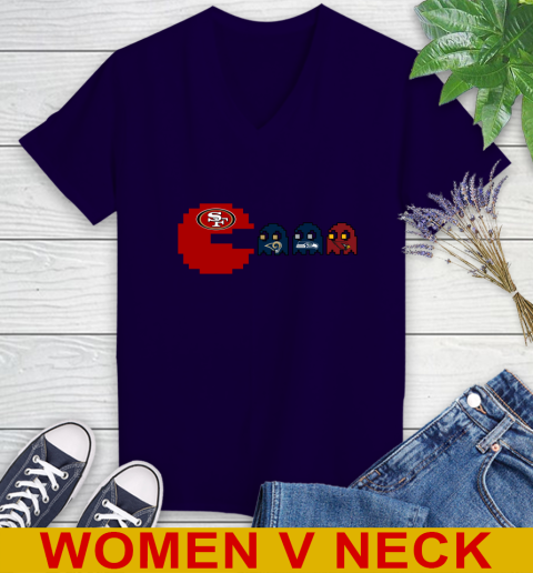 San Francisco 49ers NFL Football Pac Man Champion Women's V-Neck T-Shirt 4